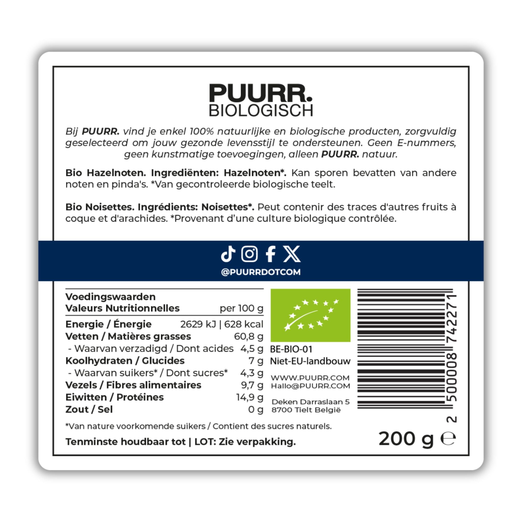 Premium Biologische Hazelnoten - Ongebrand - PUURR.